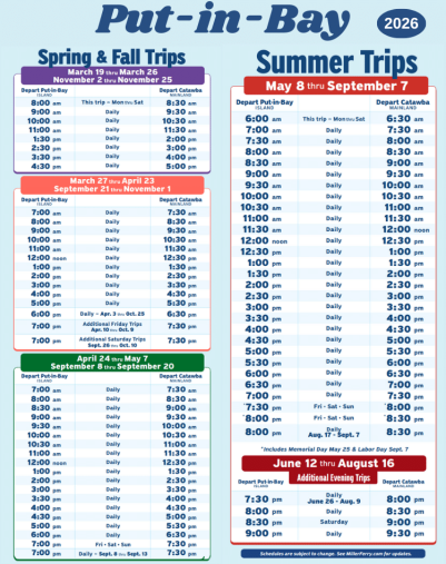 2026 Miller Ferry Schedule to Put-in-Bay